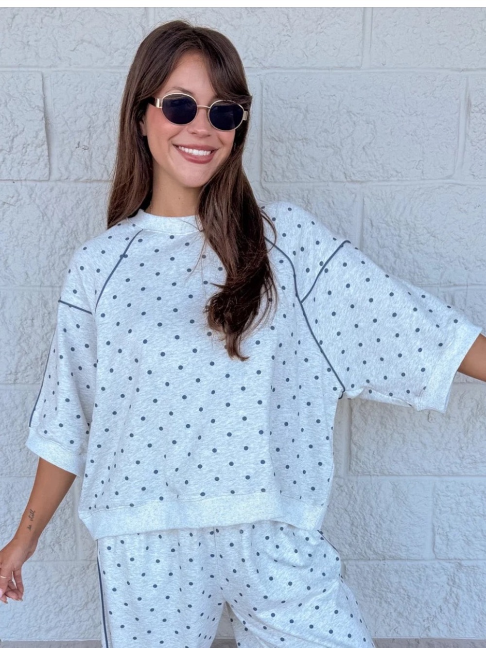 Peach love Polka Dot top